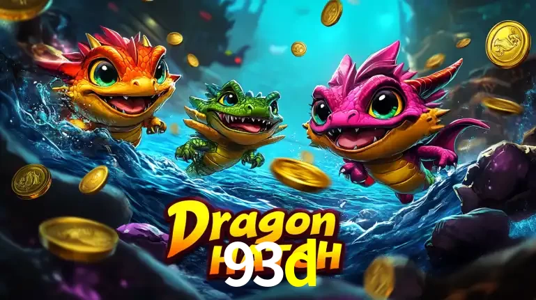 Arte promocional do jogo Dragon Hatch com três adoráveis dragões bebês nadando entre moedas de ouro, um dos slots mais divertidos para jogar no cassino 93d.