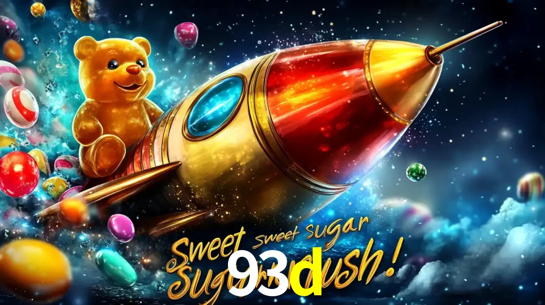 Arte promocional do jogo de slot Sugar Rush, com um urso de pelúcia em um foguete viajando pelo espaço de doces, um dos jogos divertidos disponíveis no cassino 93d.